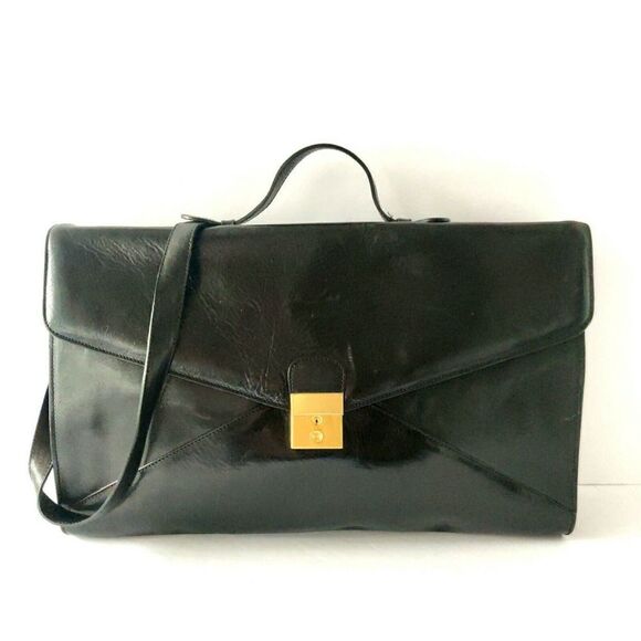 MICHAEL ROME M. FINE BLACK GENUINE LEATHER FLAP BUSINESS TOTE SHOULDER BAG CASE - Picture 2 of 10